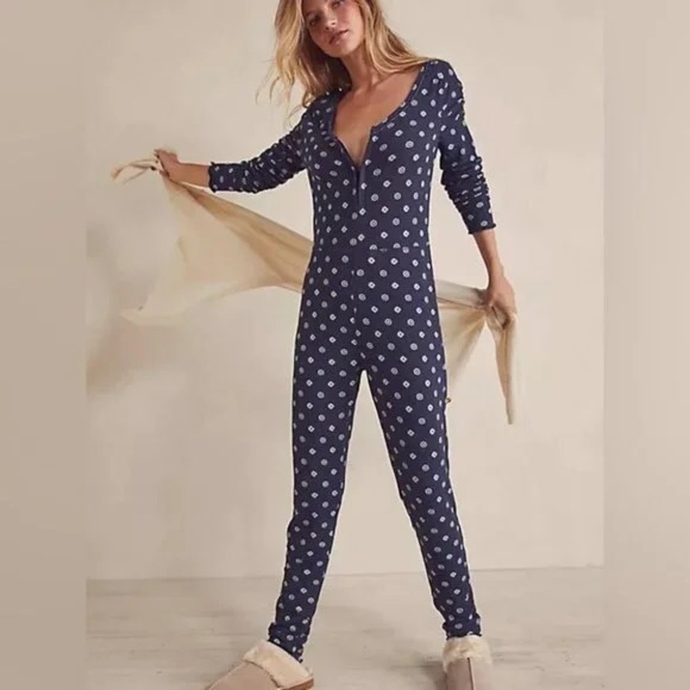 New Free People Home Alone Long Johns In Navy